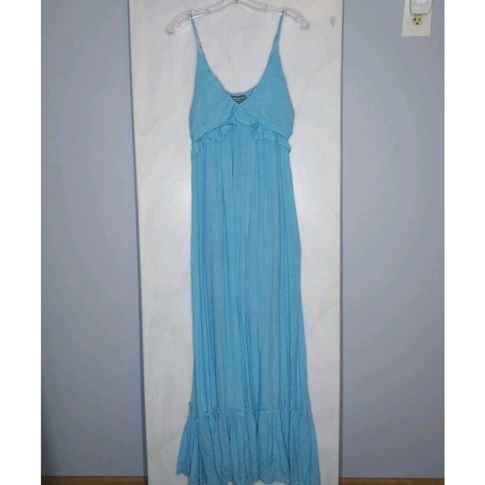 Sweet Lovely Maxi Dress L Pastel Blue Crinkle Gauze Smocked Back Boho Beach